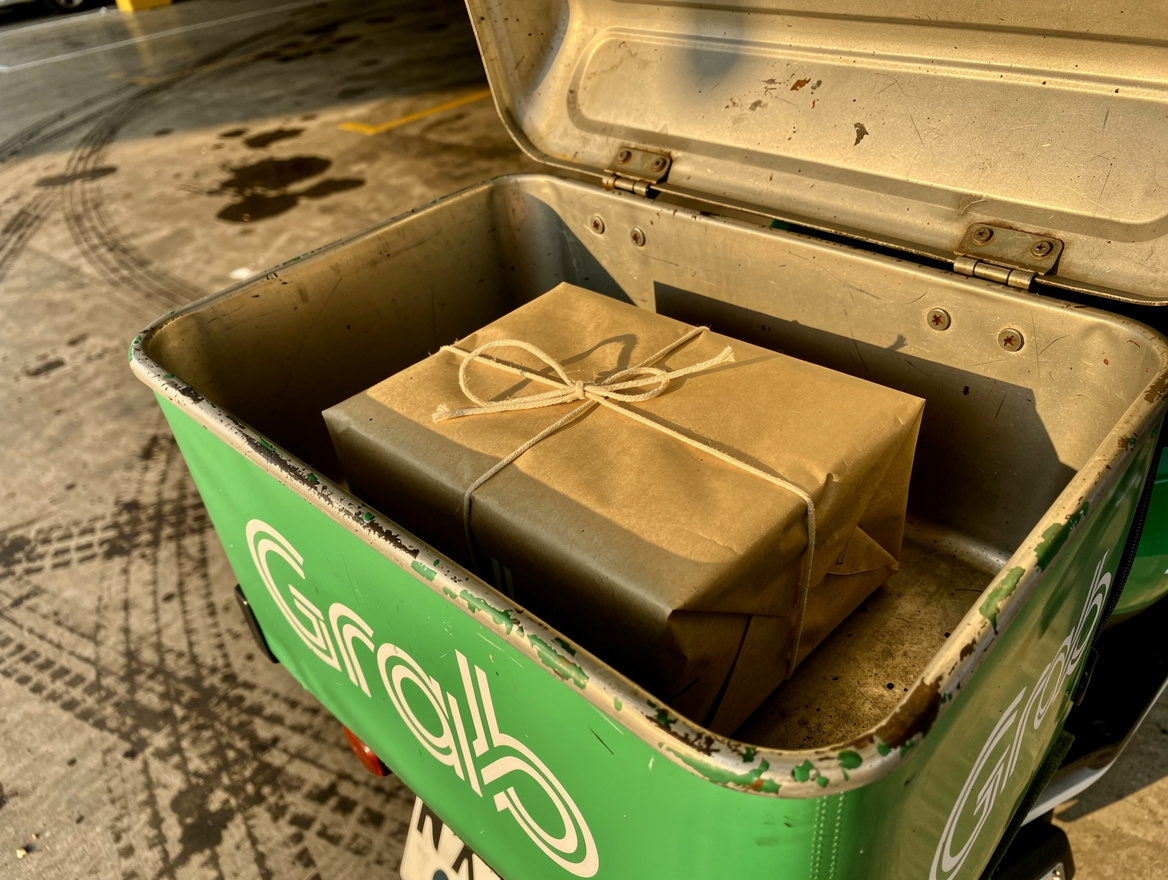 Discreet brown paper parcel on Grab delivery scooter in KL — where to buy condoms Malaysia discreetly