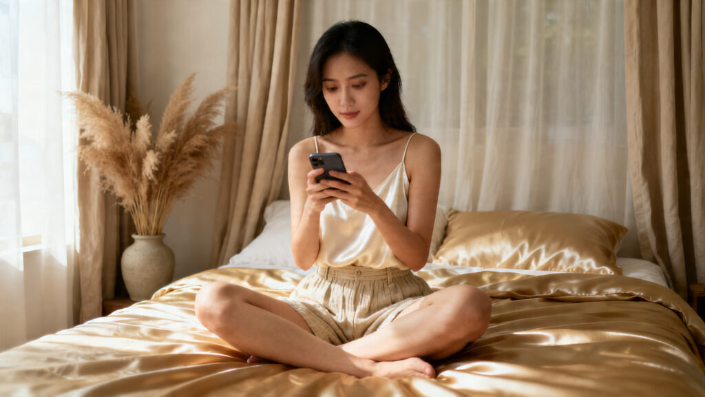 First sex toy women guide — thoughtful morning moment of a woman considering her options