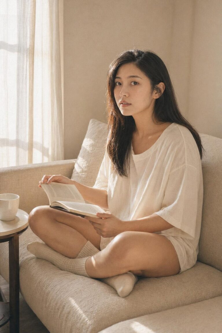 Mae Chen, intimate wellness editor, in a quiet KL morning self-care moment