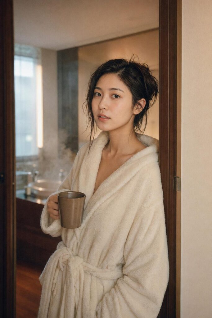 Mae Chen in a Bangsar condo morning, fresh from the shower