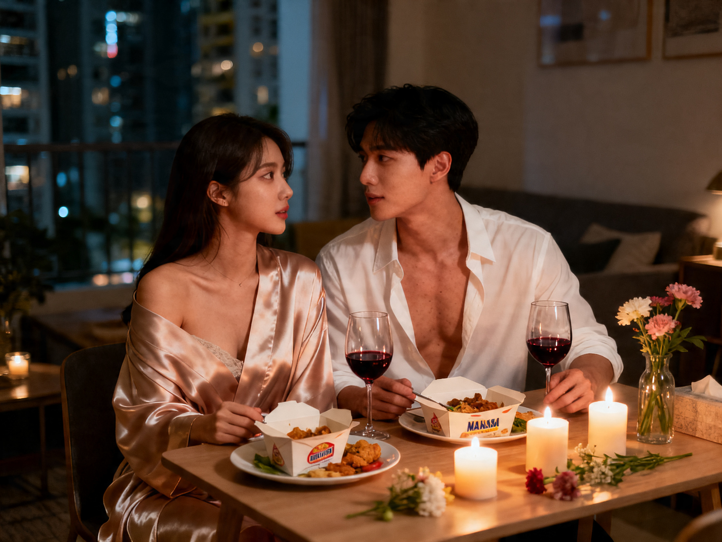 Couple enjoying candlelit dinner at home in KL condo as one of the ways to spice up relationship and break the relationship rut