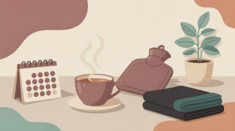 经期可以同房吗 — 日历、热茶与热水袋的暖色插画