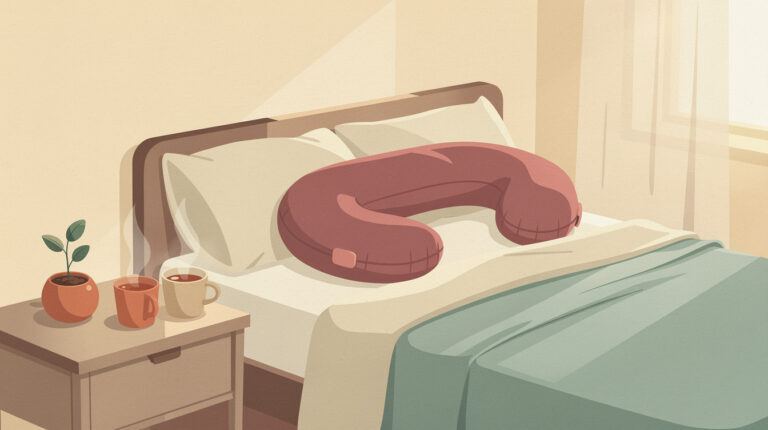 怀孕可以同房吗 — 孕妇枕与幼苗的暖色插画