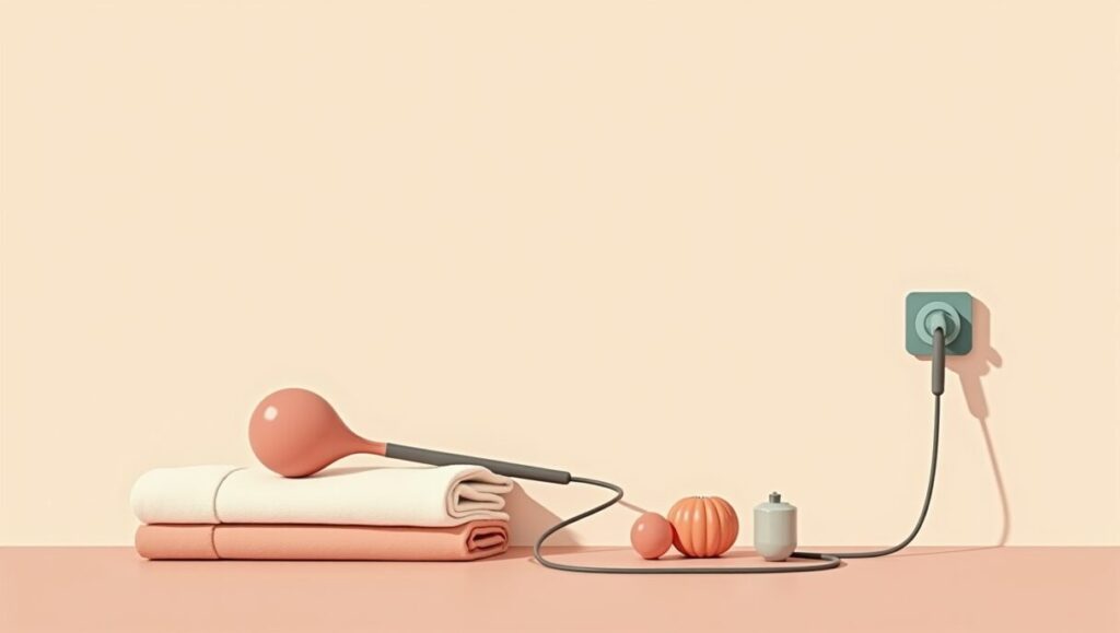 Best wand massager Malaysia — warm editorial illustration of a wand on a towel beside a wall socket