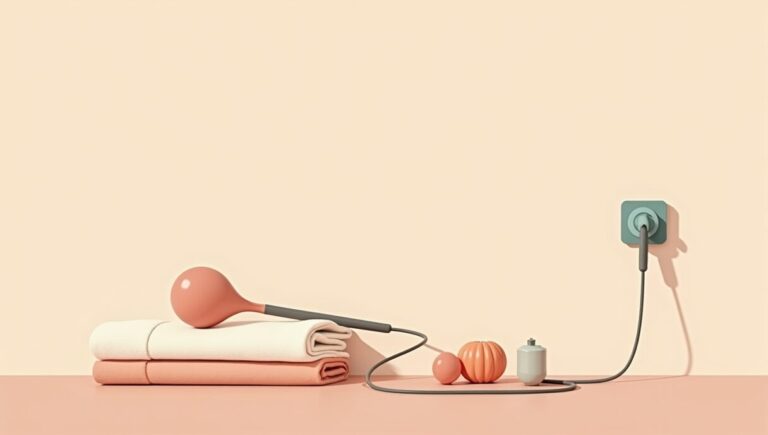 Best wand massager Malaysia — warm editorial illustration of a wand on a towel beside a wall socket